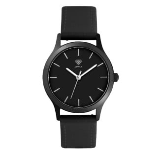 Men's Personalised 32mm Dress Watch - Black Case, Black Dial, Black Leather