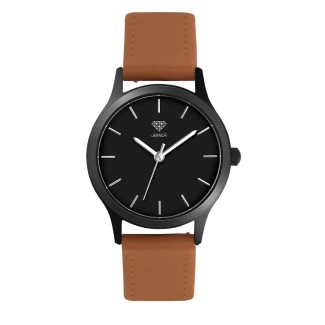Men's Personalised 32mm Dress Watch - Black Case, Black Dial, Tan Leather