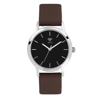 Men's Personalised 32mm Dress Watch - Steel Case, Black Dial, Brown Leather