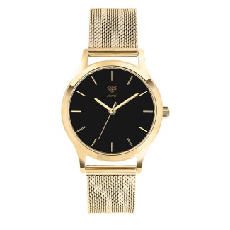 Men's Personalised 32mm Dress Watch - Gold Case, Black Dial, Gold Mesh