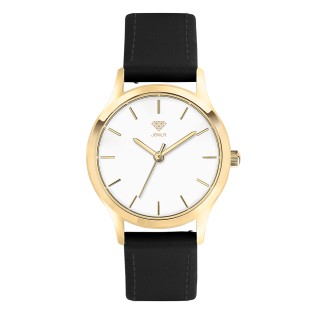 Men's Personalised 32mm Dress Watch - Gold Case, White Dial, Black Leather