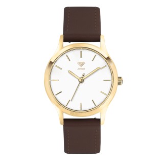 Men's Personalised 32mm Dress Watch - Gold Case, White Dial, Brown Leather