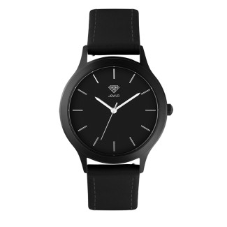Men's Personalised 36mm Dress Watch - Black Case, Black Dial, Black Leather