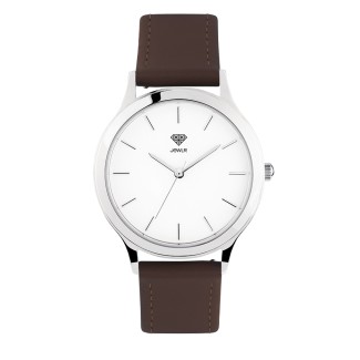 Men's Personalised 36mm Dress Watch - Steel Case, White Dial, Brown Leather