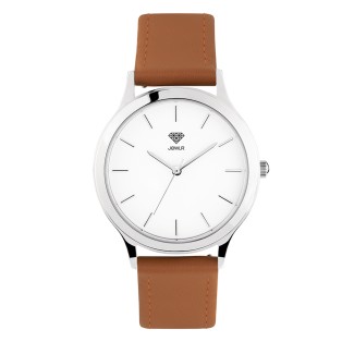 Men's Personalised 36mm Dress Watch - Steel Case, White Dial, Tan Leather