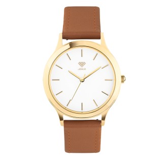 Men's Personalised 36mm Dress Watch - Gold Case, White Dial, Tan Leather