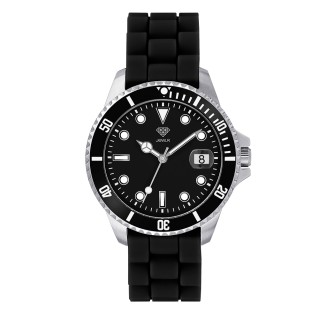 Men's Personalised 38mm Sport Watch - Steel Case, Black Dial, Black Silicone
