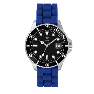 Men's Personalised 38mm Sport Watch - Steel Case, Black Dial, Blue Silicone