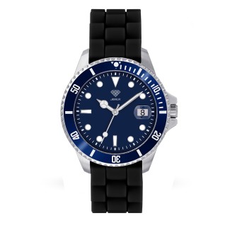 Men's Personalised 38mm Sport Watch - Steel Case, Blue Dial, Black Silicone