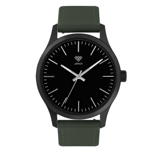 Men's Personalised 40mm Dress Watch - Black Case, Black Dial, Green Leather
