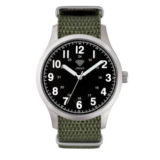 Men's Personalised 40mm Field Watch - Steel Case, Black Dial, Olive Nato