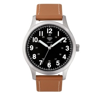 Men's Personalised 40mm Field Watch - Steel Case, Black Dial, Tan Leather