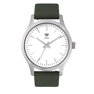 Men's Personalised 40mm Dress Watch - Steel Case, White Dial, Green Leather