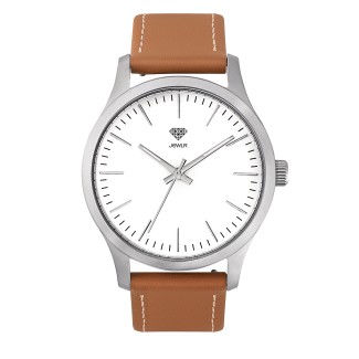 Men's Personalised 40mm Dress Watch - Steel Case, White Dial, Tan Leather