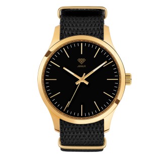 Men's Personalised 40mm Dress Watch - Gold Case, Black Dial, Black Nato