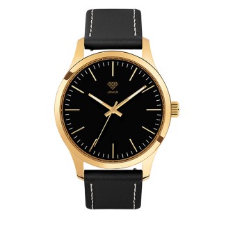 Men's Personalised 40mm Dress Watch - Gold Case, Black Dial, Black Leather