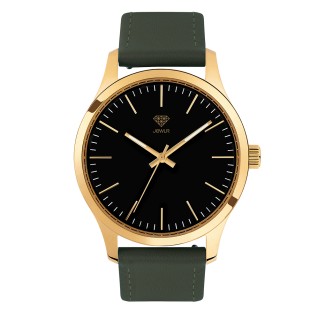 Men's Personalised 40mm Dress Watch - Gold Case, Black Dial, Green Leather