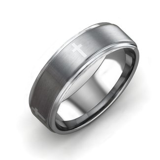 Men's Cross Tungsten Ring