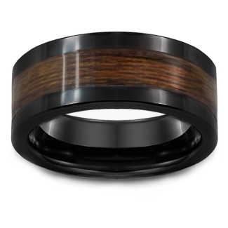 Black Ceramic Ring with Wood Inlay