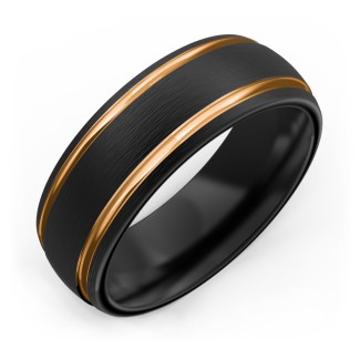 Men's Black Tungsten Dome Ring with 18K Rose Gold Detailing
