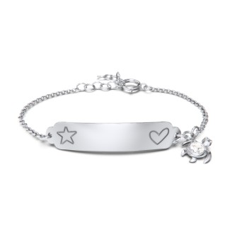 Engraved Heart and Star Baby Bracelet with Birthstone Turtle Charm