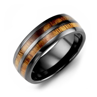 Men's Ceramic and Koa Wood Barrel Ring