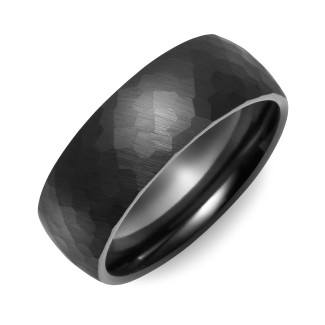 Brushed Hammered Black Ceramic Ring
